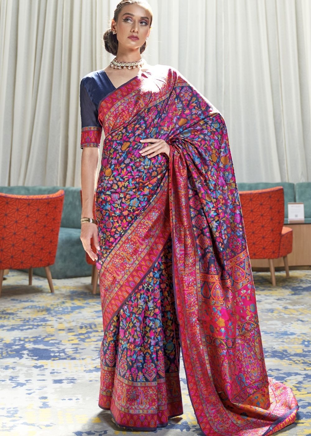 Royal Blue Banarasi Jamawar Woven Silk Saree : Top Pick - Colorful Saree