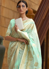 Mint Green Zari Woven Silk Saree with Sequins work - Colorful Saree