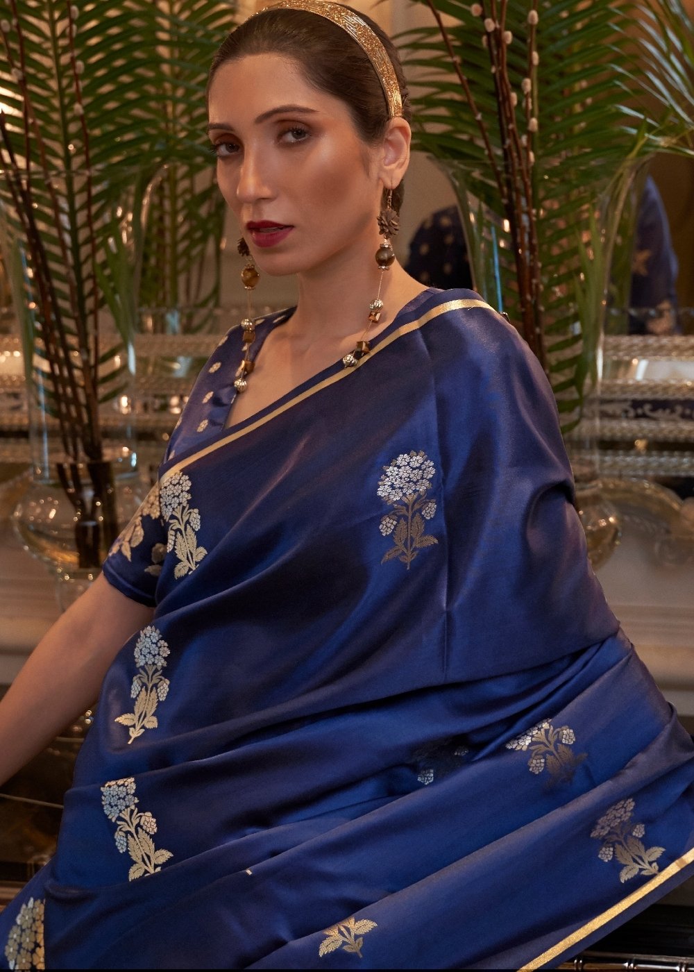 Midnight Blue Designer Satin Silk Saree - Colorful Saree