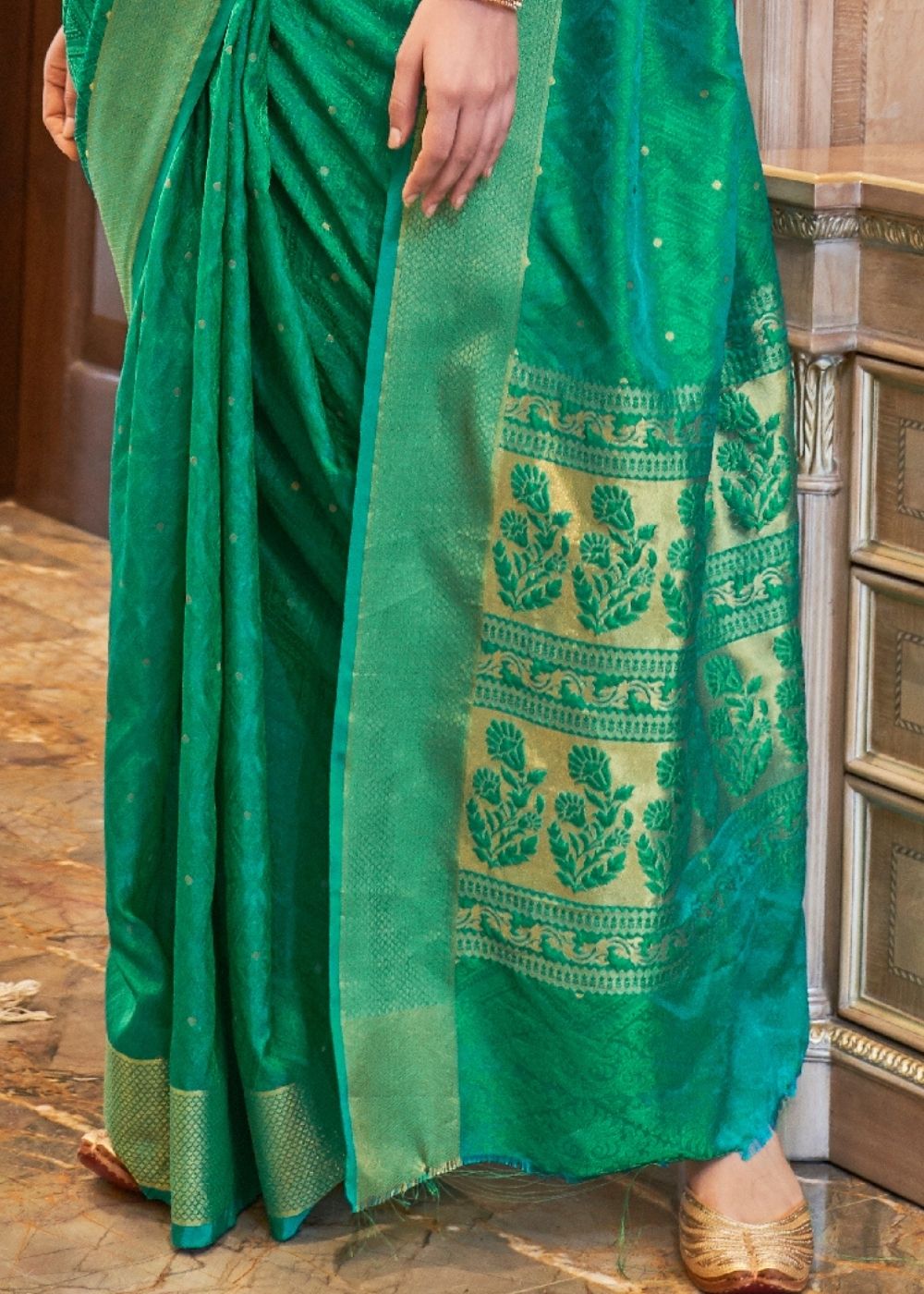 Emerald Green Ultra Soft Kanjivaram Silk Saree with Zari Border and Pallu - Colorful Saree