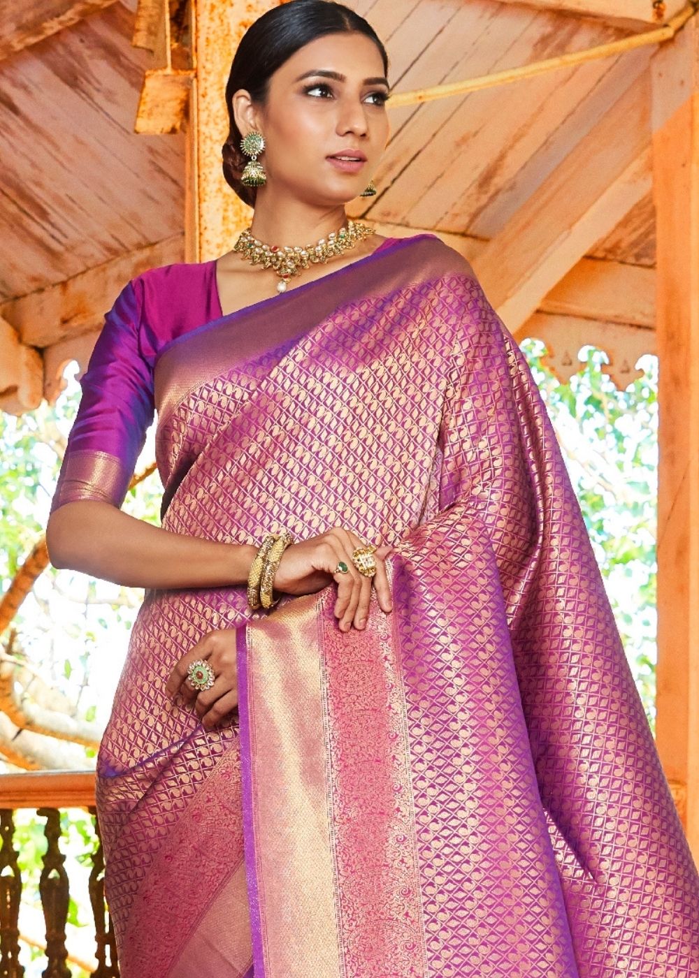 Fandango Purple Woven Kanjivaram Saree:Limited Edition - Colorful Saree
