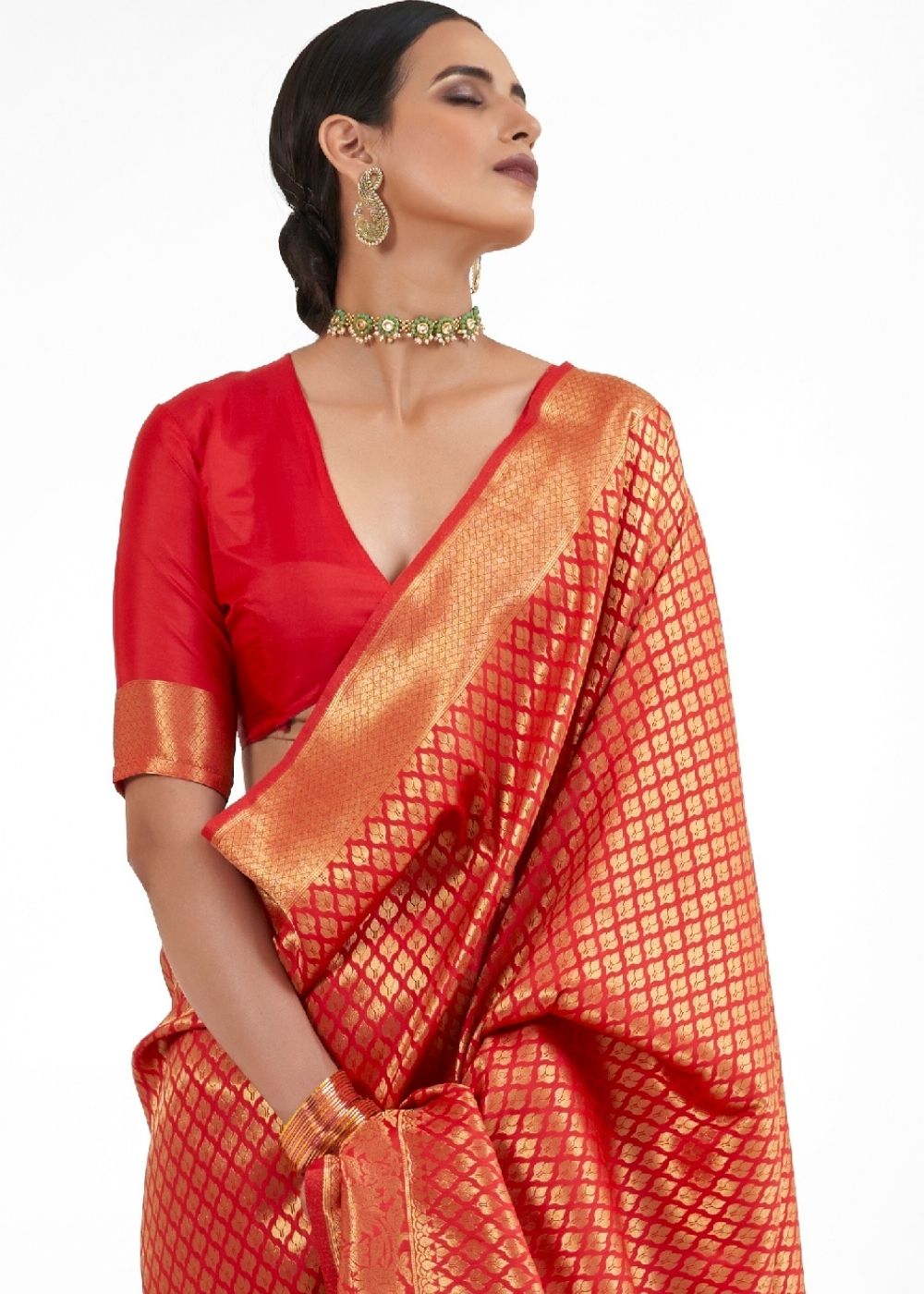 Crimson Red Kanjivaram Soft Woven Silk Saree - Colorful Saree