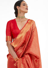 Crimson Red Kanjivaram Soft Woven Silk Saree - Colorful Saree