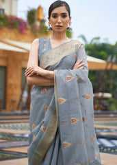 Slate Grey Woven Linen Silk Saree - Colorful Saree