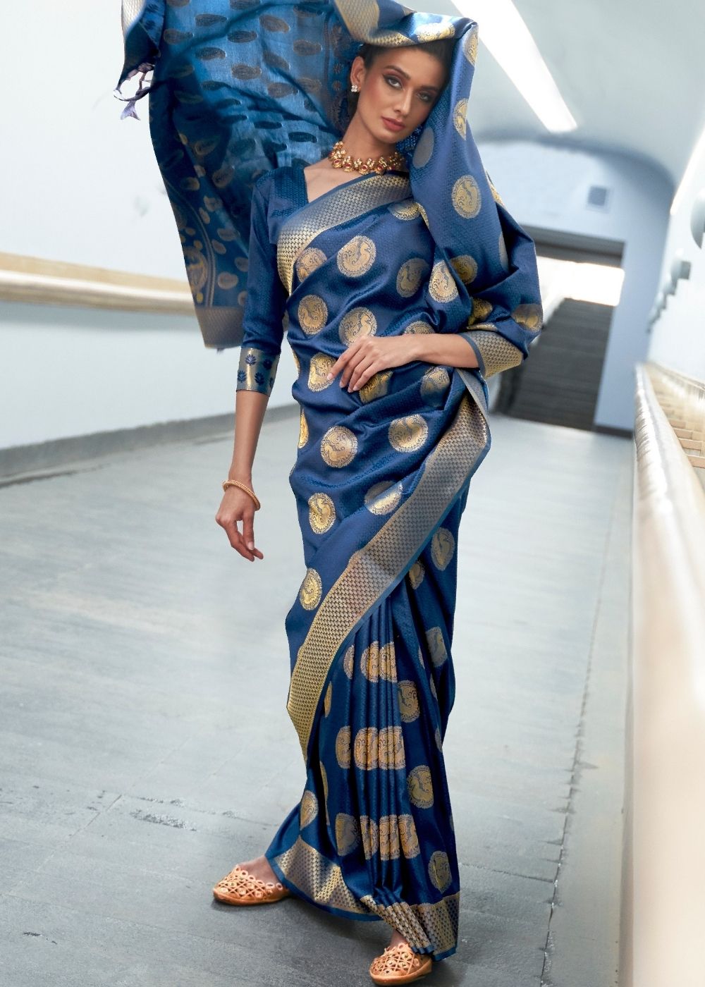 Aegean Blue Woven Banarasi Silk Saree with overall Butti - Colorful Saree
