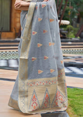 Slate Grey Woven Linen Silk Saree - Colorful Saree