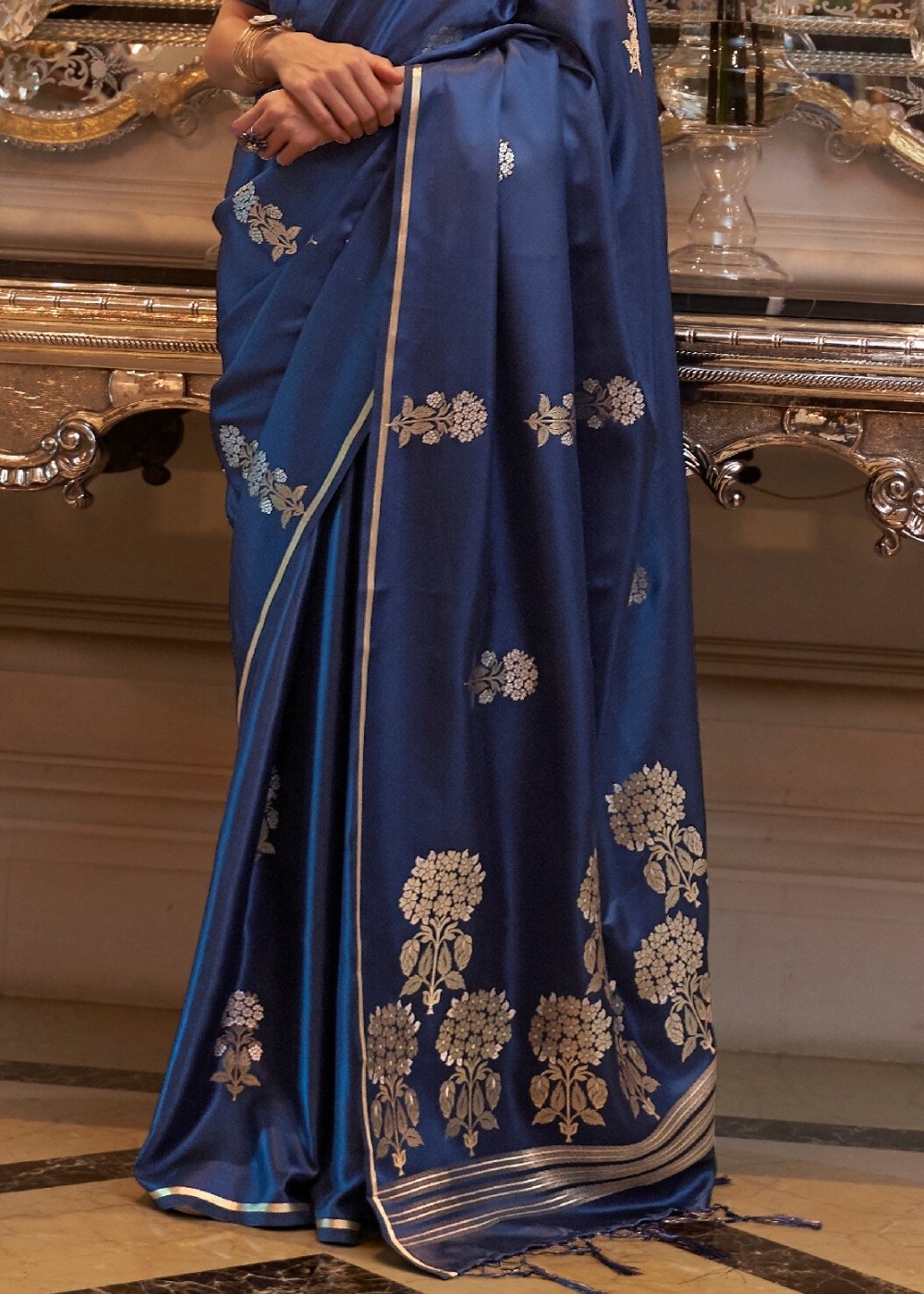 Midnight Blue Designer Satin Silk Saree - Colorful Saree