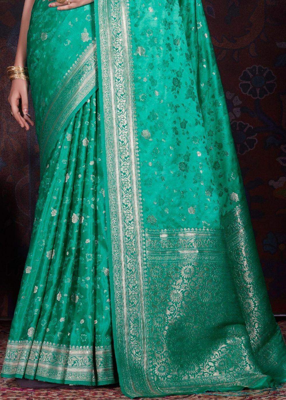 Jungle Green Zari Woven Satin Silk Saree - Colorful Saree