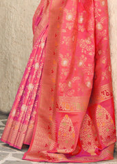 French Rose Pink Zari Woven Banarasi Silk Saree - Colorful Saree