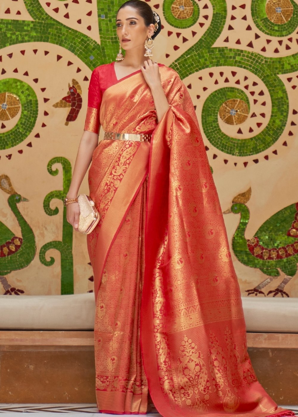 Crimson Red Zari Woven Kanjivaram Silk Saree - Colorful Saree