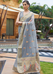 Slate Grey Woven Linen Silk Saree - Colorful Saree