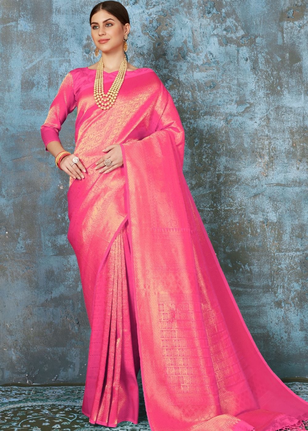 Hot Pink Handloom Weave Kanjivaram Silk Saree: Special Wedding Edition - Colorful Saree