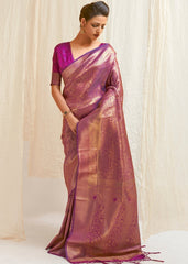 Deep Purple & Golden Blend Kanjivaram Silk Saree - Colorful Saree