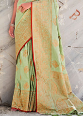 Mint Green Woven Designer Silk Saree with Butti overall - Colorful Saree