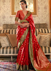 Carmine Red Woven Banarasi Tussar Silk Saree : Top Pick - Colorful Saree