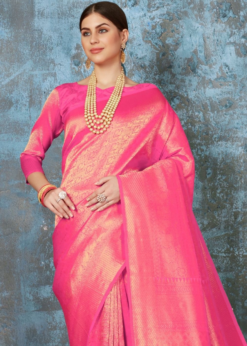 Hot Pink Handloom Weave Kanjivaram Silk Saree: Special Wedding Edition - Colorful Saree