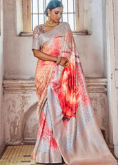 Fog Grey Printed Satin Silk Saree - Colorful Saree