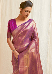 Deep Purple & Golden Blend Kanjivaram Silk Saree - Colorful Saree