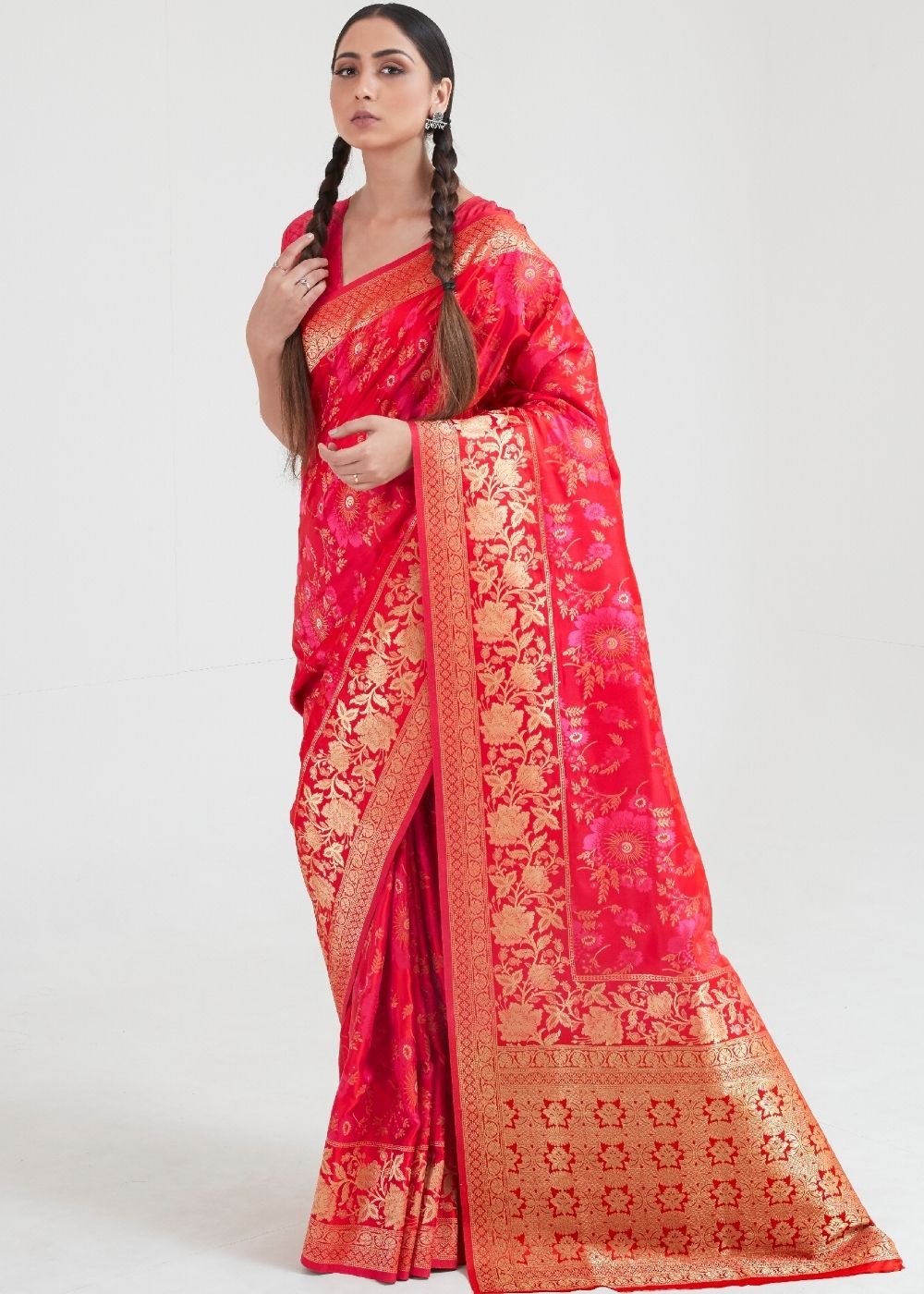 Ruby Pink Zari Woven Banarasi Silk Saree - Colorful Saree