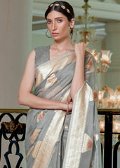 Seal Grey Banarasi-Chanderi Fusion Woven Silk Saree - Colorful Saree