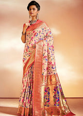 Salmon Pink Woven Banarasi Paithani Silk Saree - Colorful Saree