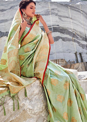 Mint Green Woven Designer Silk Saree with Butti overall - Colorful Saree