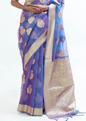 Lotus Blue Designer Woven Organza Silk Saree - Colorful Saree