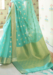 Emerald Green Zari Woven Linen Silk Saree - Colorful Saree
