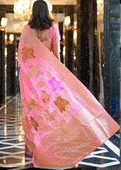 Vivid Pink Zari Woven Linen Silk Saree - Colorful Saree