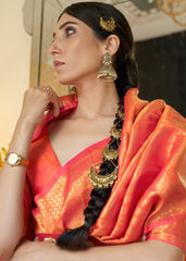 Persimmon Orange Zari Woven Kanjivaram Silk Saree with Tassels on Pallu - Colorful Saree