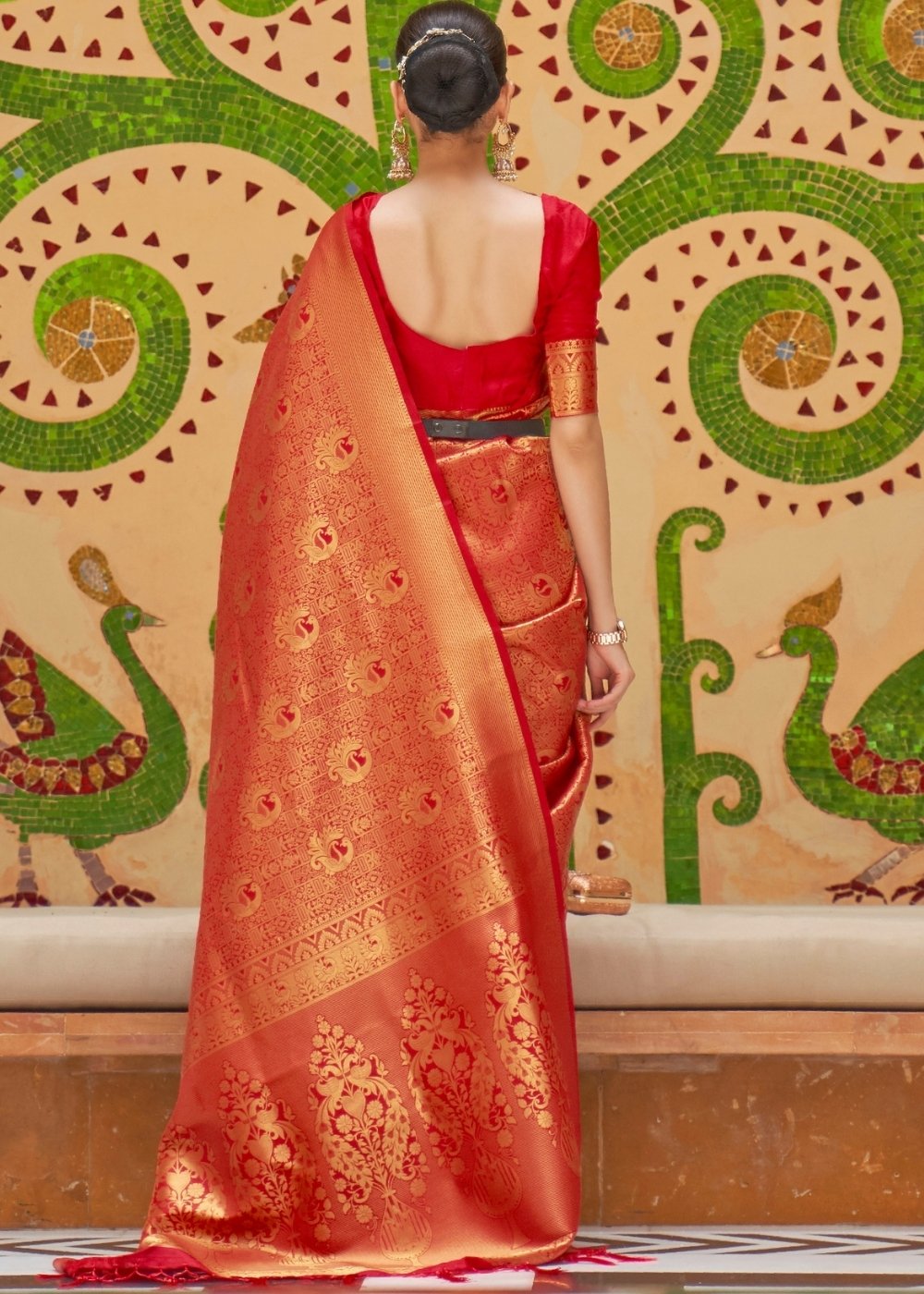 Crimson Red Zari Woven Kanjivaram Silk Saree - Colorful Saree