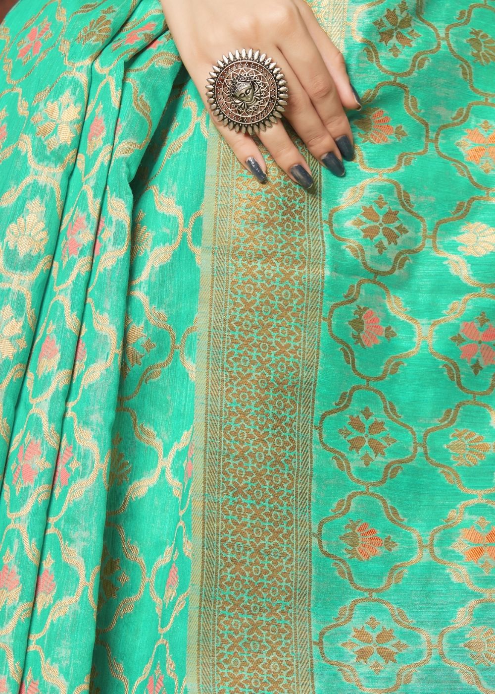 Sea Green Banarasi Cotton Silk Saree - Colorful Saree