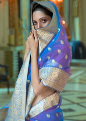 Egyptian Blue Zari Woven Organza Silk Saree - Colorful Saree