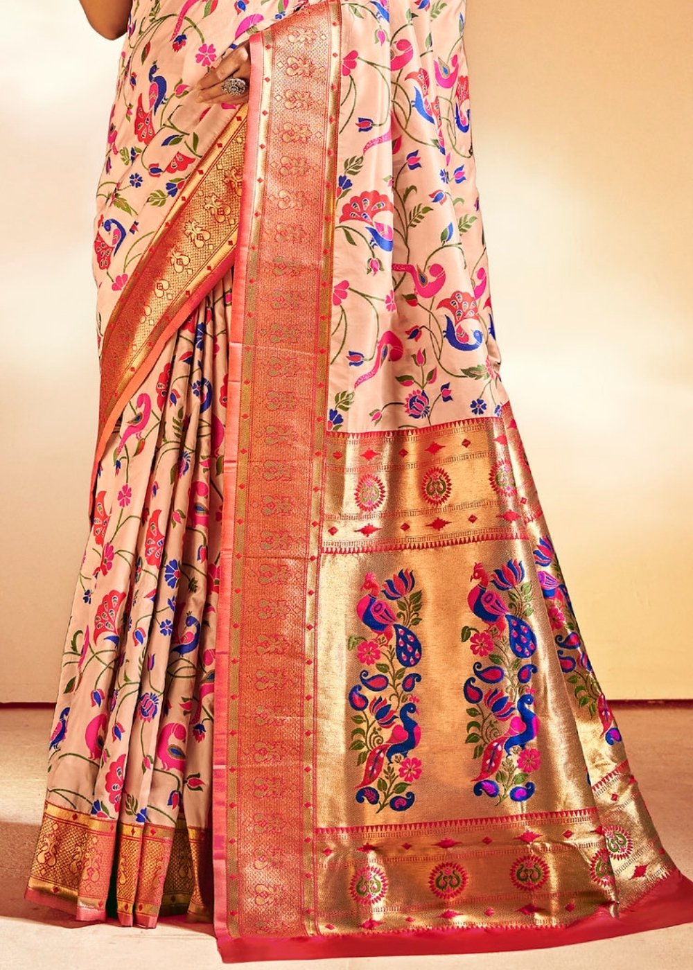 Salmon Pink Woven Banarasi Paithani Silk Saree - Colorful Saree