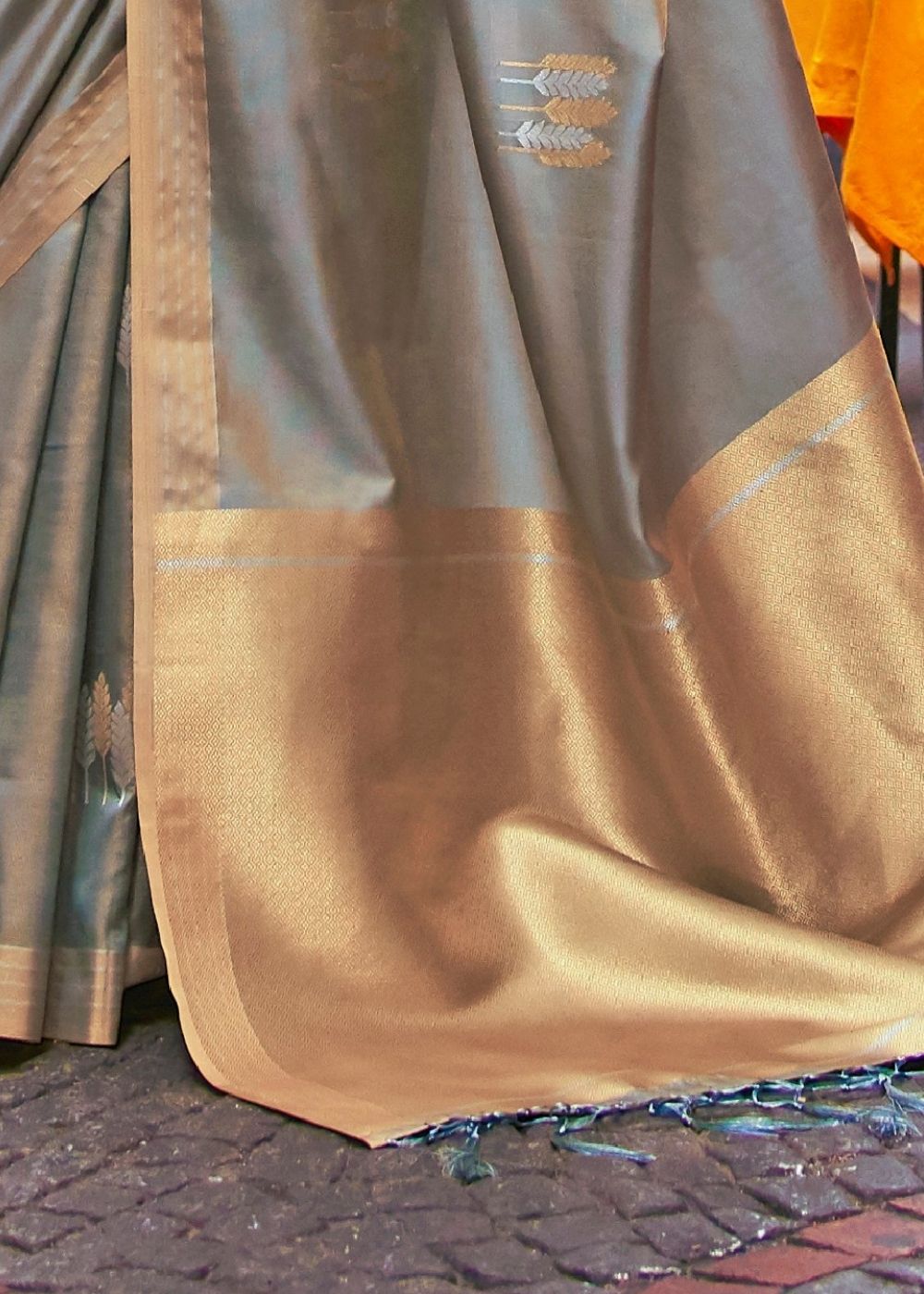 Opulent Gray Designer Wear Woven Banarasi Silk Saree - Colorful Saree