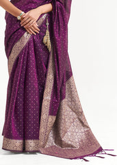 Eggplant Purple Woven Banarasi Silk Saree with overall Mukaish work - Colorful Saree