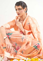 Light Coral Orange Chikankari Silk Saree with Floral Digital Print - Colorful Saree