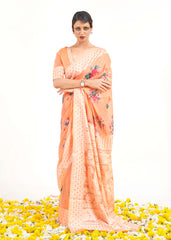 Light Coral Orange Chikankari Silk Saree with Floral Digital Print - Colorful Saree