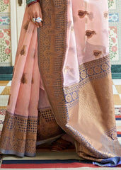 Blush Pink Woven Linen Silk Saree with Butti overall - Colorful Saree