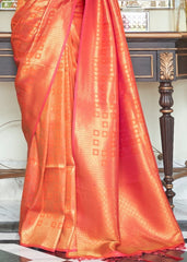 Persimmon Orange Zari Woven Kanjivaram Silk Saree with Tassels on Pallu - Colorful Saree