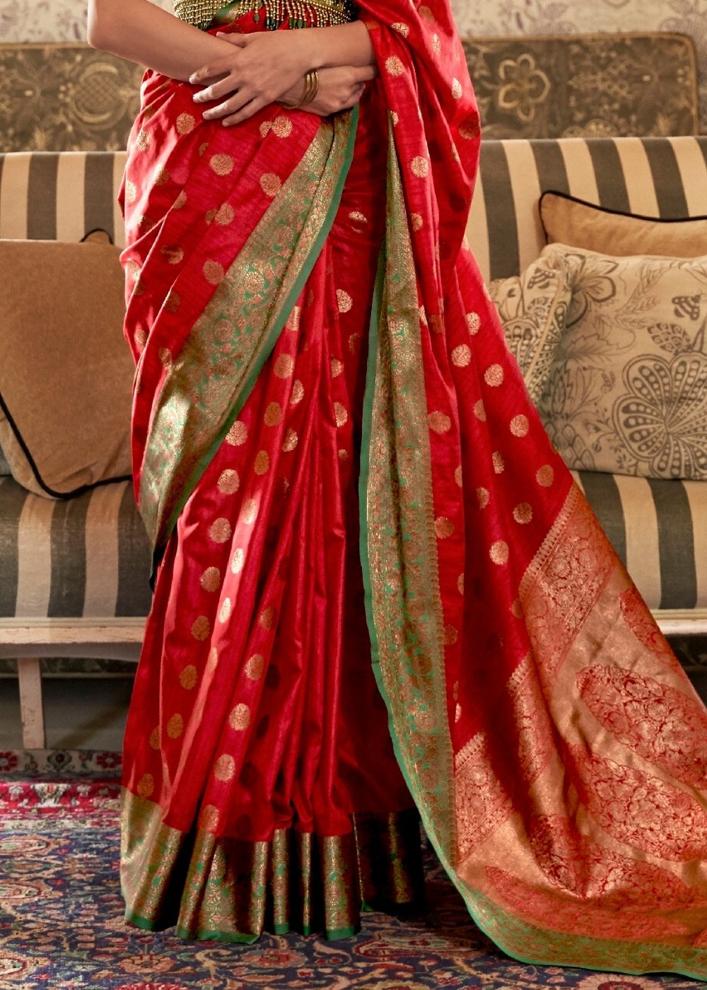 Carmine Red Woven Banarasi Tussar Silk Saree : Top Pick - Colorful Saree