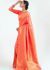 Coral Orange Woven Kanjivaram Silk Saree : Limited Edition - Colorful Saree