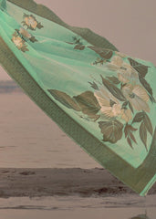 Mint Green Woven Linen Silk Saree with Floral Motif on Pallu and Border - Colorful Saree