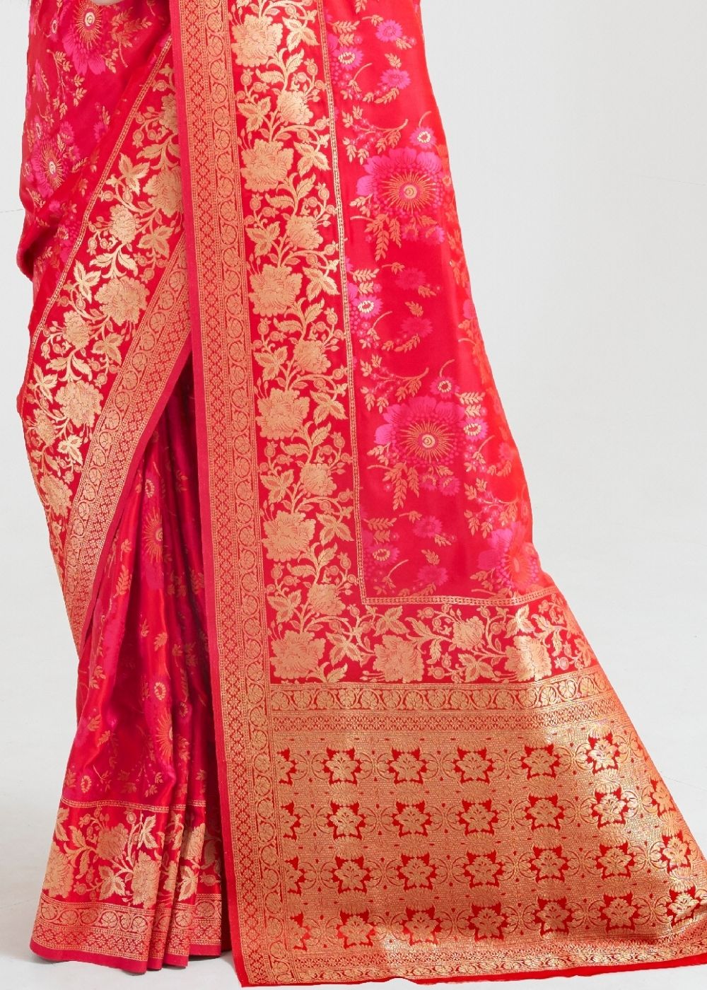 Ruby Pink Zari Woven Banarasi Silk Saree - Colorful Saree