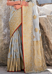 Pearl River Grey Woven Designer Silk Saree with Butti overall - Colorful Saree