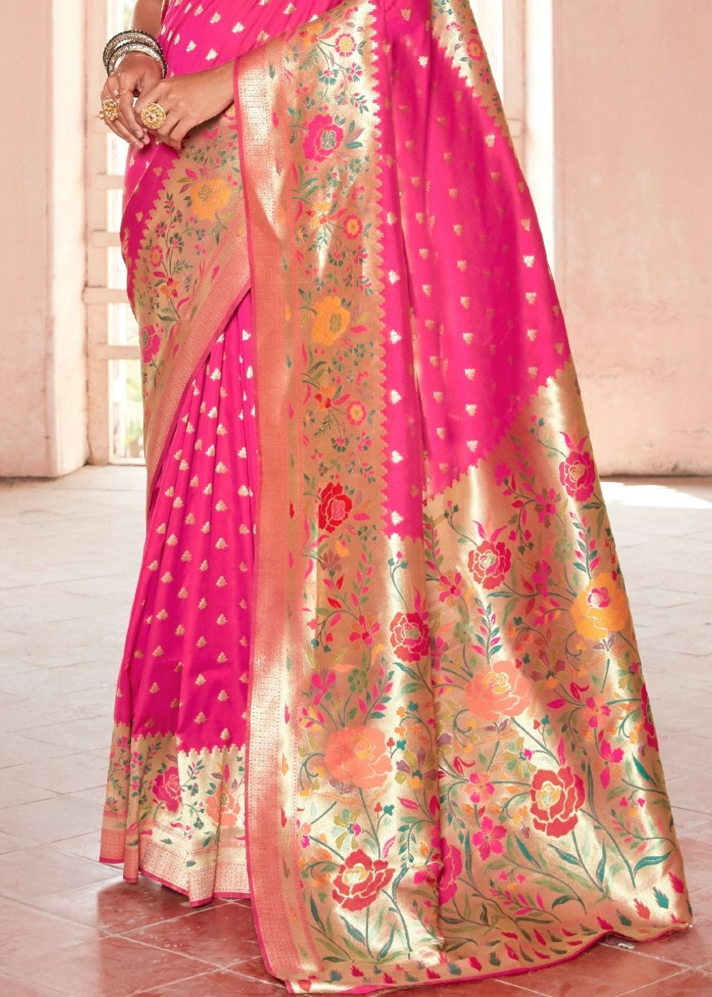 Cerise Pink Woven Paithani Silk Saree - Colorful Saree