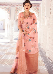 Salmon Pink Linen Woven Silk Saree with Zari work on Border and Pallu - Colorful Saree