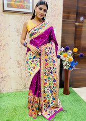 Magenta Purple Zari Woven Paithani Silk Saree - Colorful Saree