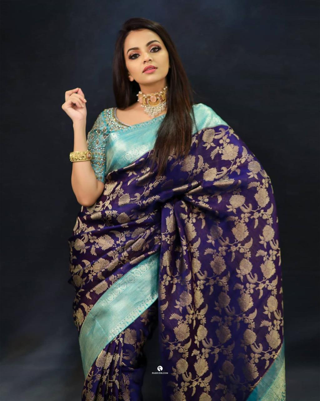 Splendiferous Blue Soft Silk Saree With Smart Blouse Piece - Colorful Saree