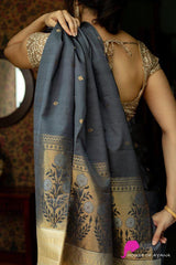 Tremendous Grey Soft Silk Saree With Elision Blouse Piece - Colorful Saree